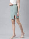 Women Sea Green Solid Pencil Skirt-AE-10611-Seagreen