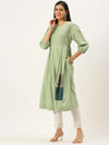 Women's Green Embroidered A-Line Kurtas-ON-534-Green