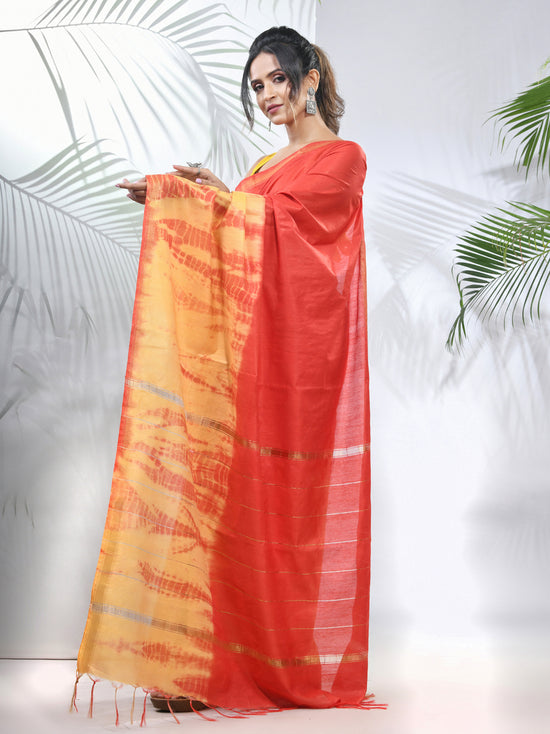 Yellow And Red Shibori Printed Silk Saree-MA56BSL34660009