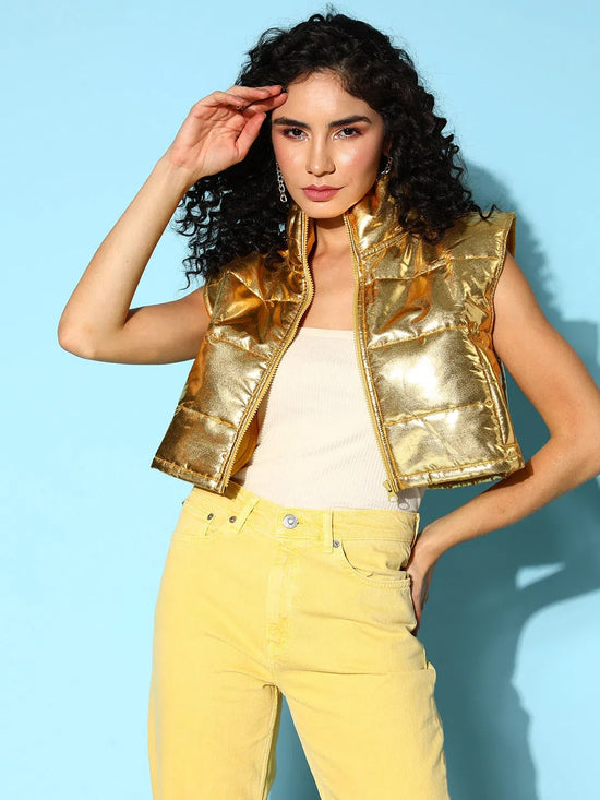 Women Solid Standard Gold Jacket