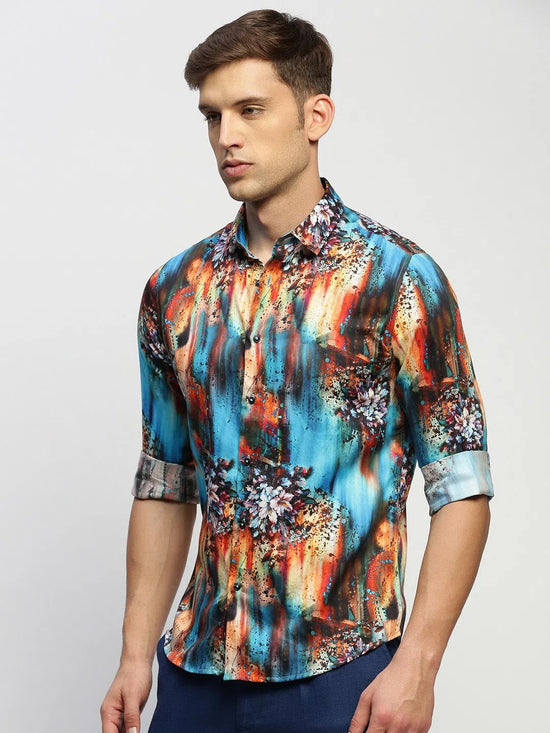 Men Blue Floral Shirt-PRISM-1701-Blue