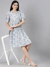 Women Blue Floral Fit and Flare Dress-8I-7133-Blue