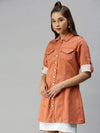 Women's Orange Solid Denim Jacket Jackets-LT-10325-Rust