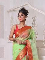 Light Green Muslin Saree With Zari Woven Nakshi Borders-MA62MS331980031