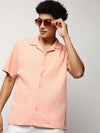 Men Peach Striped Shirt-H-WAI-M197-1605-Peach