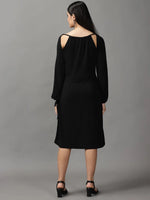 Women's Black Solid A-Line Dress-DQ-17-383-Black