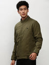 Men Green Solid Casual Bomber Jackets-ZD-3701-Olive