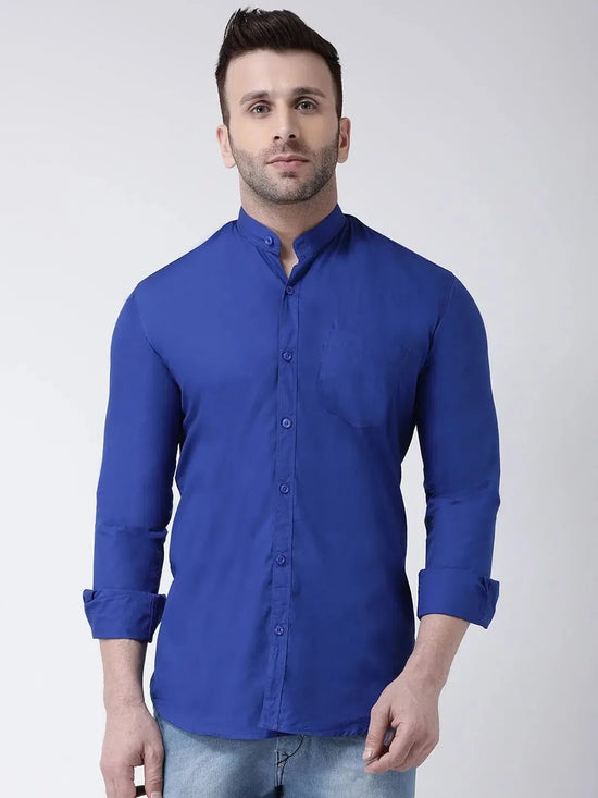 Hangup Men Slim Solid Shirts-BenRoyalBlueShirt