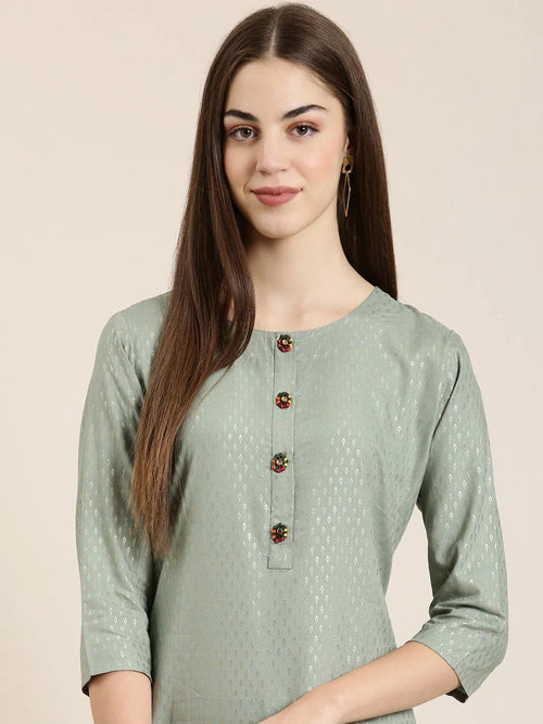 Women Sea Green Floral Straight Kurta-GW-4190-Seagreen