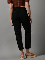 Women's Black Solid Mom Fit Denim Jeans-IM-10038-Black