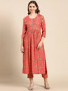 Women's Coral Printed Kurta Set-SKC-987-Coral