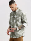 Men Spread Collar Abstract Green Casual Shirt-PELSIC-2254-Green