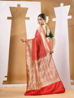 Red Silk Banarasi Saree With Ethnic Motifs And Woven Designs-MA53BSL441050023