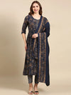 Women's Navy Blue Printed Kurta Set-SKC-944-Navyblue