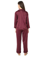 Smarty Pants Women's Silk Satin Wine Color Night Suit-SMNSP-925C-S