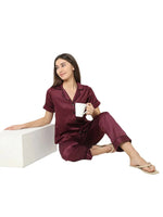 Smarty Pants Women's Silk Satin Wine Color Night Suit-SMNSP-926-S