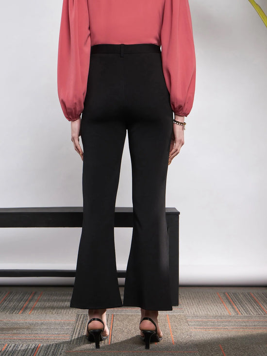 Women Black Knit Bell Bottom Pants