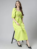 Women Green Solid Fit and Flare Dress-ON-747-Green