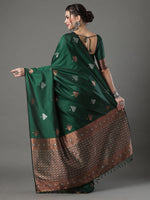 Saree Mall Women's  Blend Green Woven Design Designer Saree With Blouse Piece-15PAKHI1606