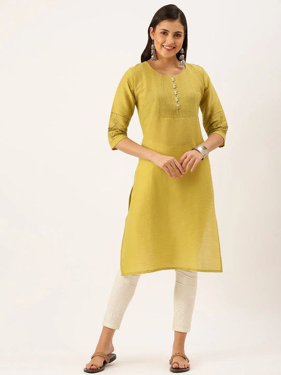 Women's Green Solid Straight Kurta-DF-1199-Green