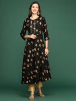 Women's Coffee Brown Printed A-Line Kurtas-HO-1344-Coffeebrown