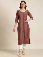 Women Brown Embellished Straight Kurta-SKC-1248-Brown