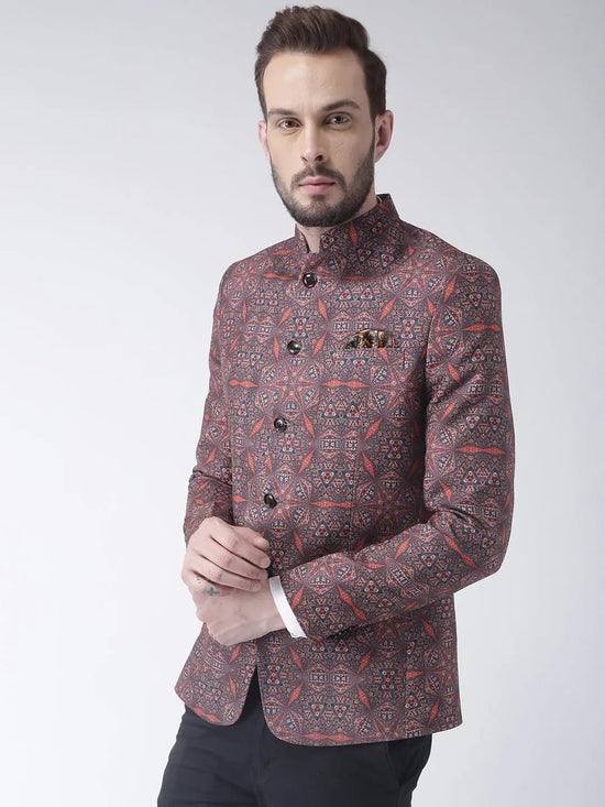 Hangup Men Standard Printed Men Formalwear-D335ButtonBlazer