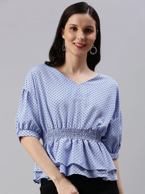 Women's Blue Polka Dots Top-SH-7141-Blue