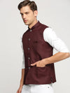 Men Maroon Mandarin Collar Solid Nehru Jacket-AD-J-450-Maroon