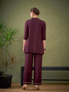 Women Burgundy Rayon Mirror Embroidered Shirt With Palazzos