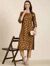 Women Brown Printed Straight Kurta-HO-2484-Brown