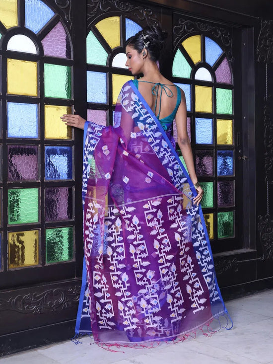 Violet Muslin Saree With Jamdani Designs-MA64MS401190020