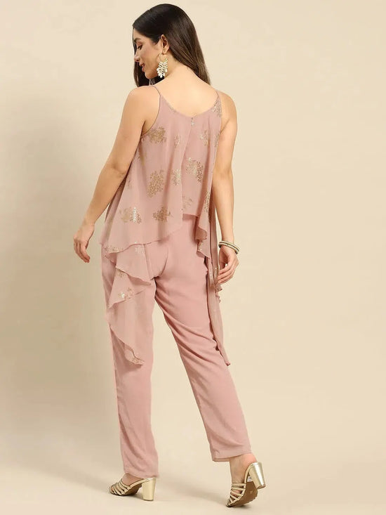 Asymmetric drape jumpsuit in Powder Pink