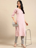 Women's Pink Solid Straight Kurta-SKC-789-Peach