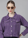 Women Purple Solid Denim Jacket-GZ-5598-Purple