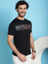 Venitian Men Printed Round Neck Black Cotton Lycra T-Shirt