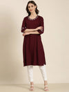 Women Burgundy Solid Straight Kurta-DF-1202-Burgundy