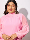 Women Pink Balloon Sleeves Top