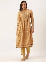 Women's Beige Printed A-Line Kurtas-GW-2215-Beige