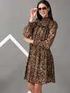 Women's Brown Printed Fit and Flare Dress-HQ-1-Brown