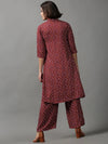 Women's Red Printed Jumpsuit-AE-15018-Maroon