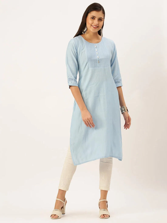 Women's Blue Solid Straight Kurta-DF-1197-Blue