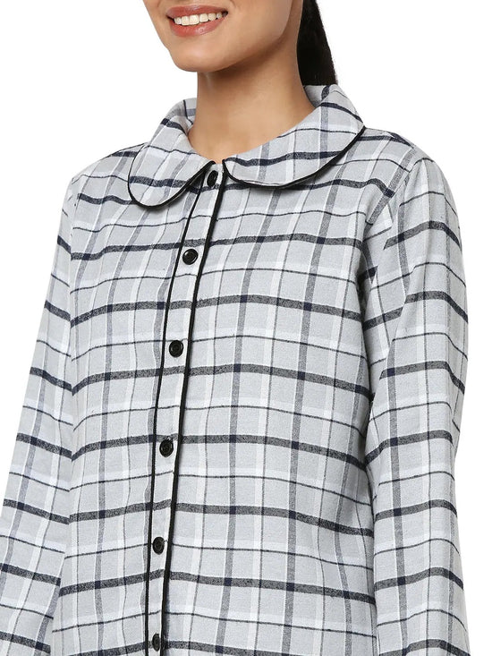 Smarty Pants Women's Brush Cotton Grey Color Checks Night Suit-SMNSP-769A-S