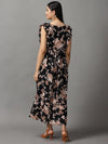 Women's Black Floral Fit and Flare Dress-AE-15731-Black