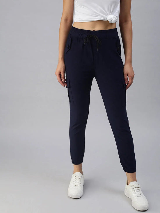 Women's Navy Blue Solid Joggers Track Pant-AN-9015-Navyblue