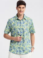 Men Spread Collar Abstract Green Casual Shirt-REVERIE-2128-Green