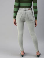 Women's Green Solid Denim Skinny Jeans-GZ-5154-Green