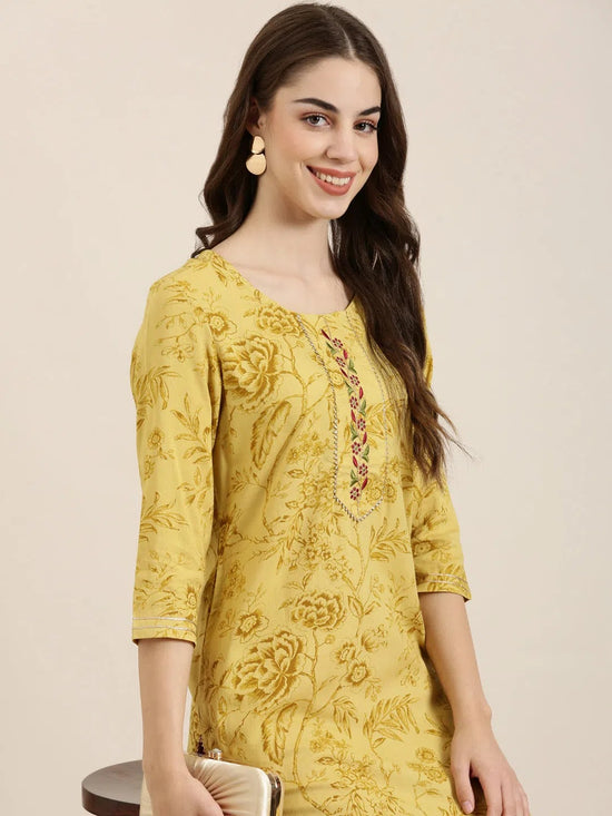 Women Mustard Floral Straight Kurta-NJ-3700325-Mustard