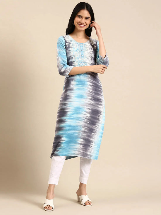 Women's Blue Printed Straight Kurta-SKC-789-1-Blue