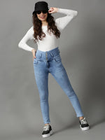 Women's Blue Solid Skinny Fit Denim Jeans-GZ-5318-Blue